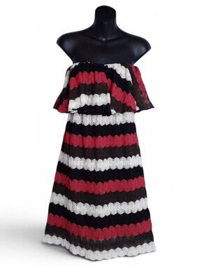 Judith March strapless crocheted chevron striped flowy retro dress